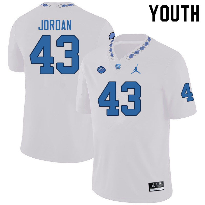 Youth #43 Garrett Jordan North Carolina Tar Heels College Football Jerseys Sale-White